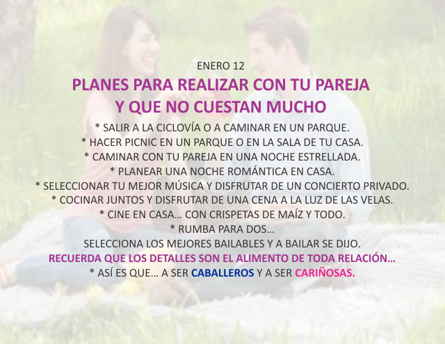 Planes para realizar con tu pareja y que no cuestan mucho Enero 12 de 2013